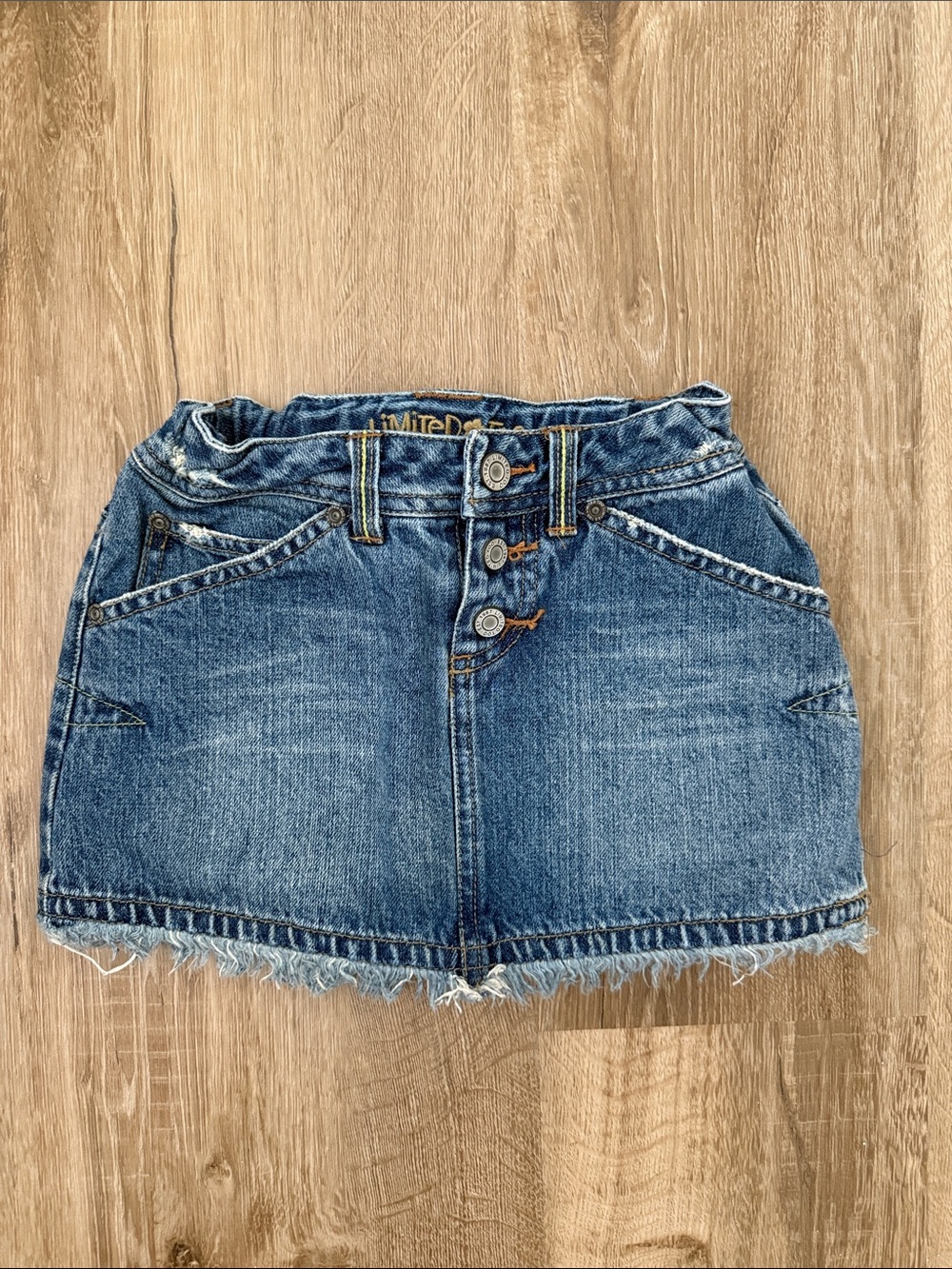 Limited Too Blue Denim Jean Skirt with Button Front and Embellished Back Pockets